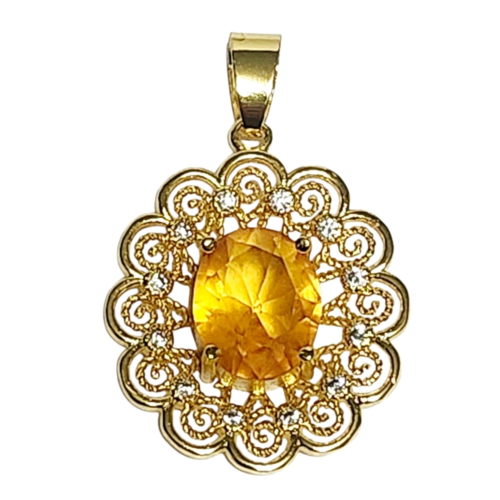 Large Yellow Quartz Pendant Gold Over Sterling Silver size 1.25"